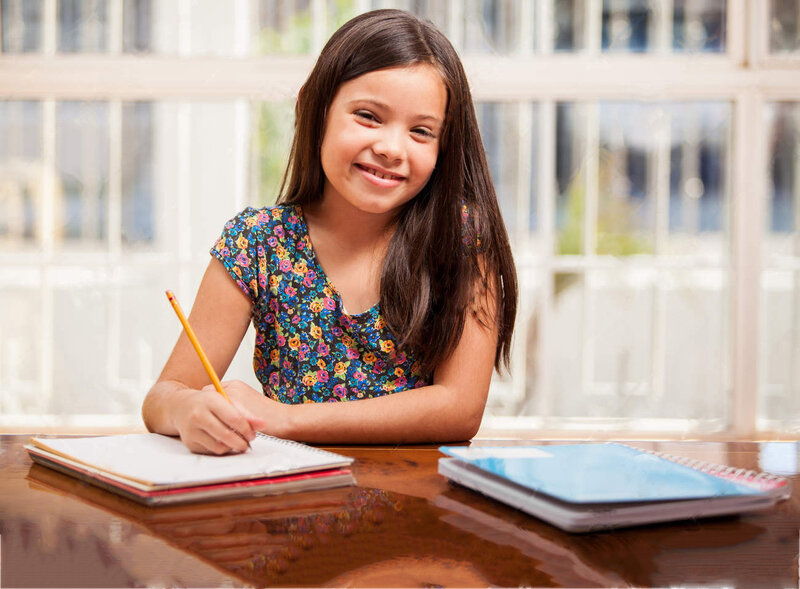 Girl Writing in Notebook — Brown