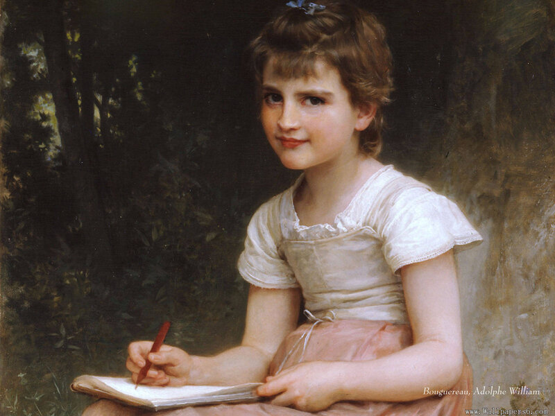 Girl Writing in Notebook — White
