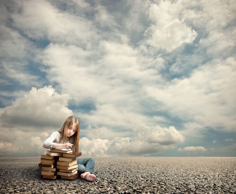 Girl Writing on Books