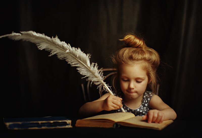 Girl Writing with Quill