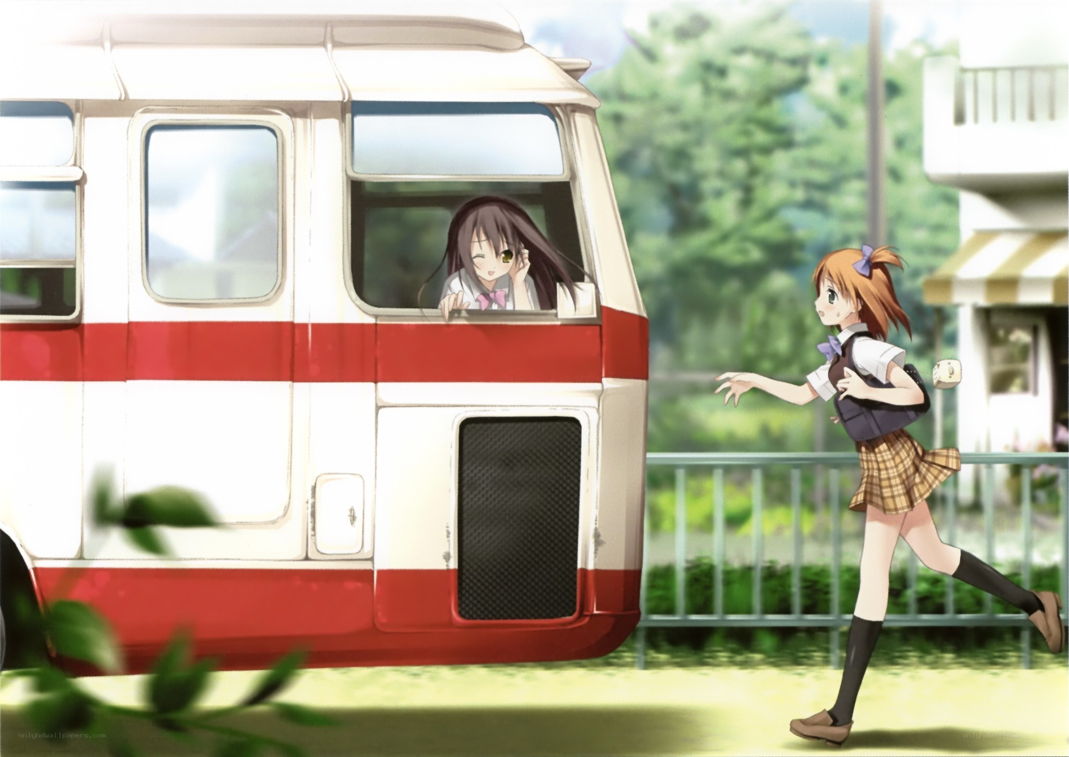 Girls at a bus stop
