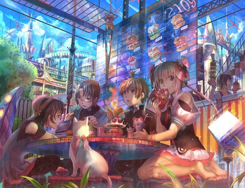 Girls at a Cafe — Blue