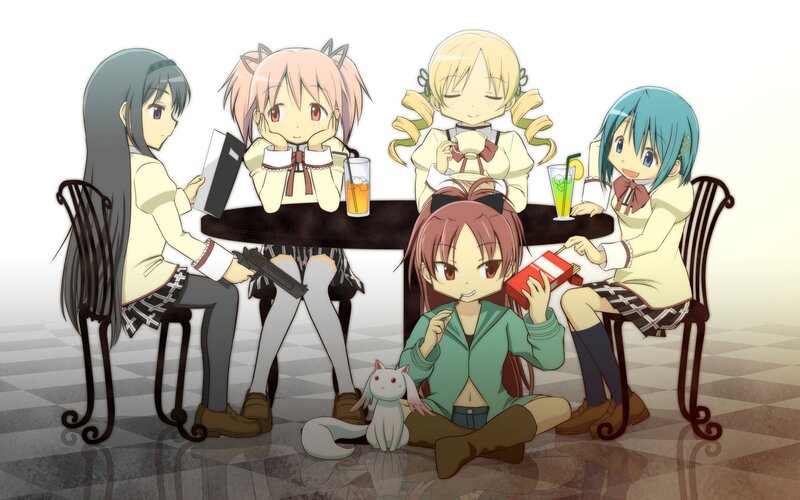 Girls at a Cafe Table — White