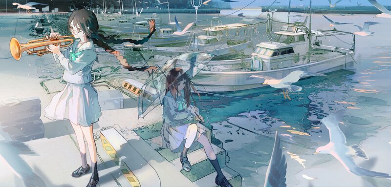 Girls at a Harbor