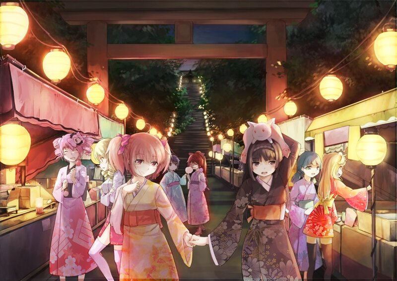 Girls at a night festival