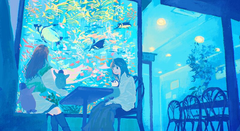 Girls at Aquarium Cafe