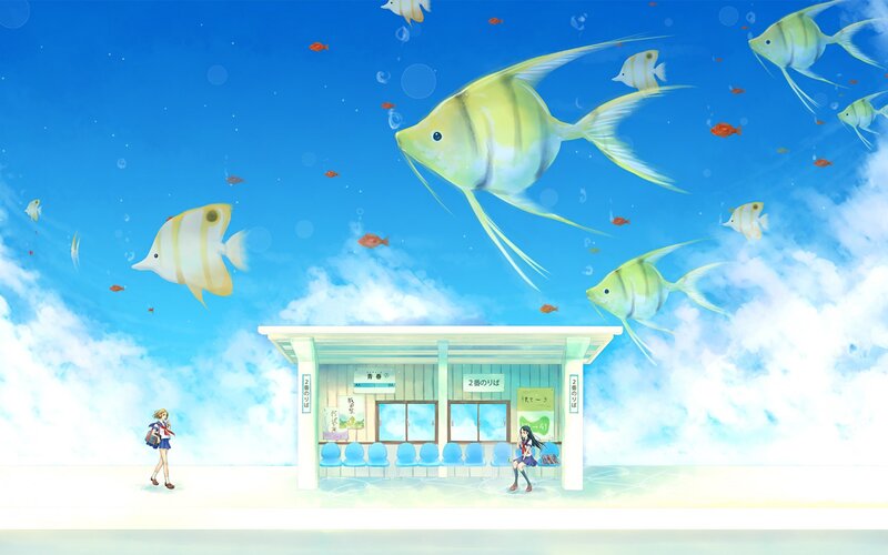 Girls at Bus Stop — Blue