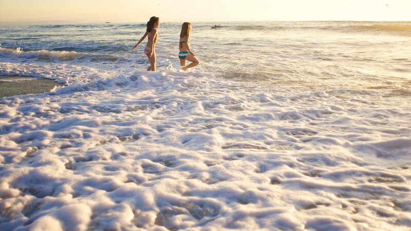 Girls at the beach at sunset