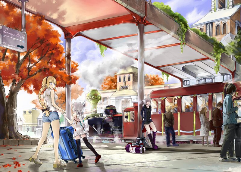 Girls at Train Station — Red