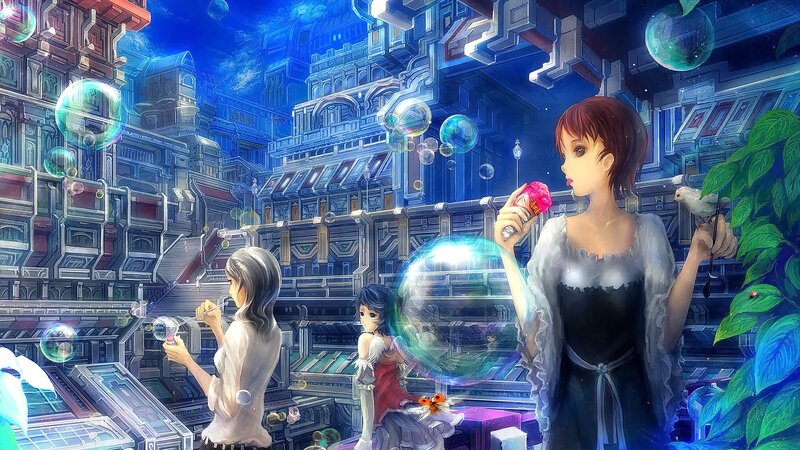 Girls Blowing Bubbles