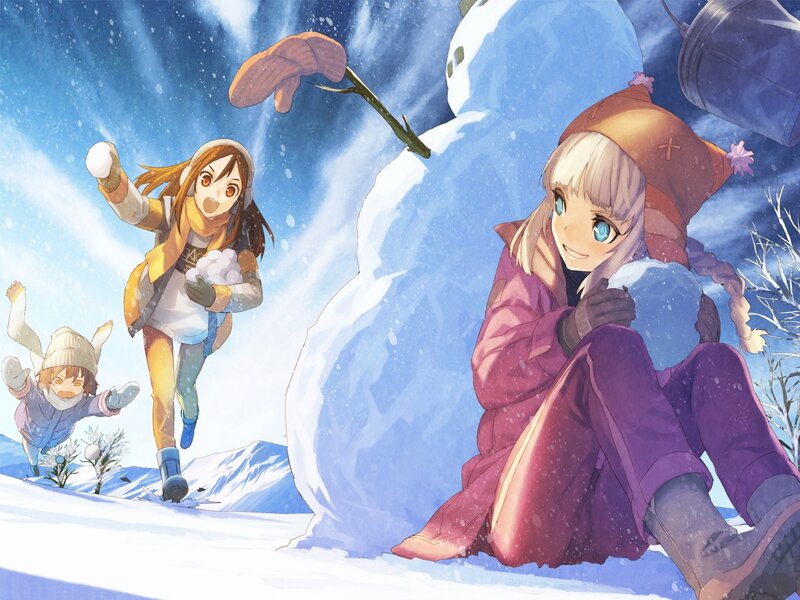 Girls Building Snowman — Blue