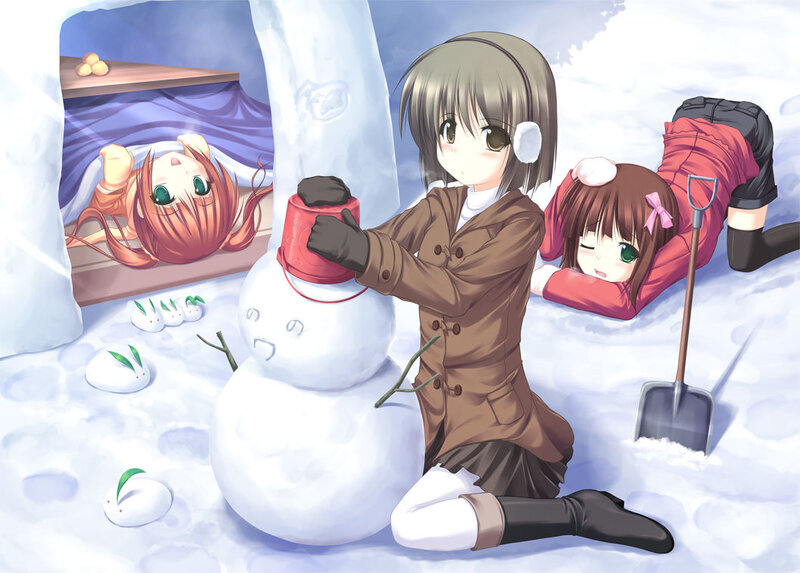 Girls Building Snowman — White, Playful