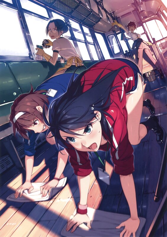 Girls Cleaning a Bus