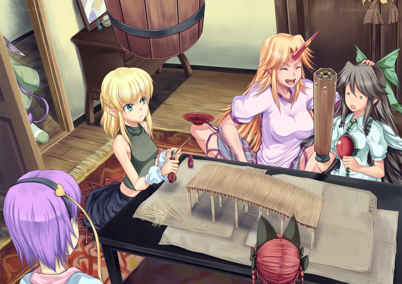 Girls crafting a model bridge
