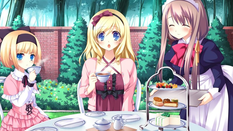 Girls enjoying tea outdoors