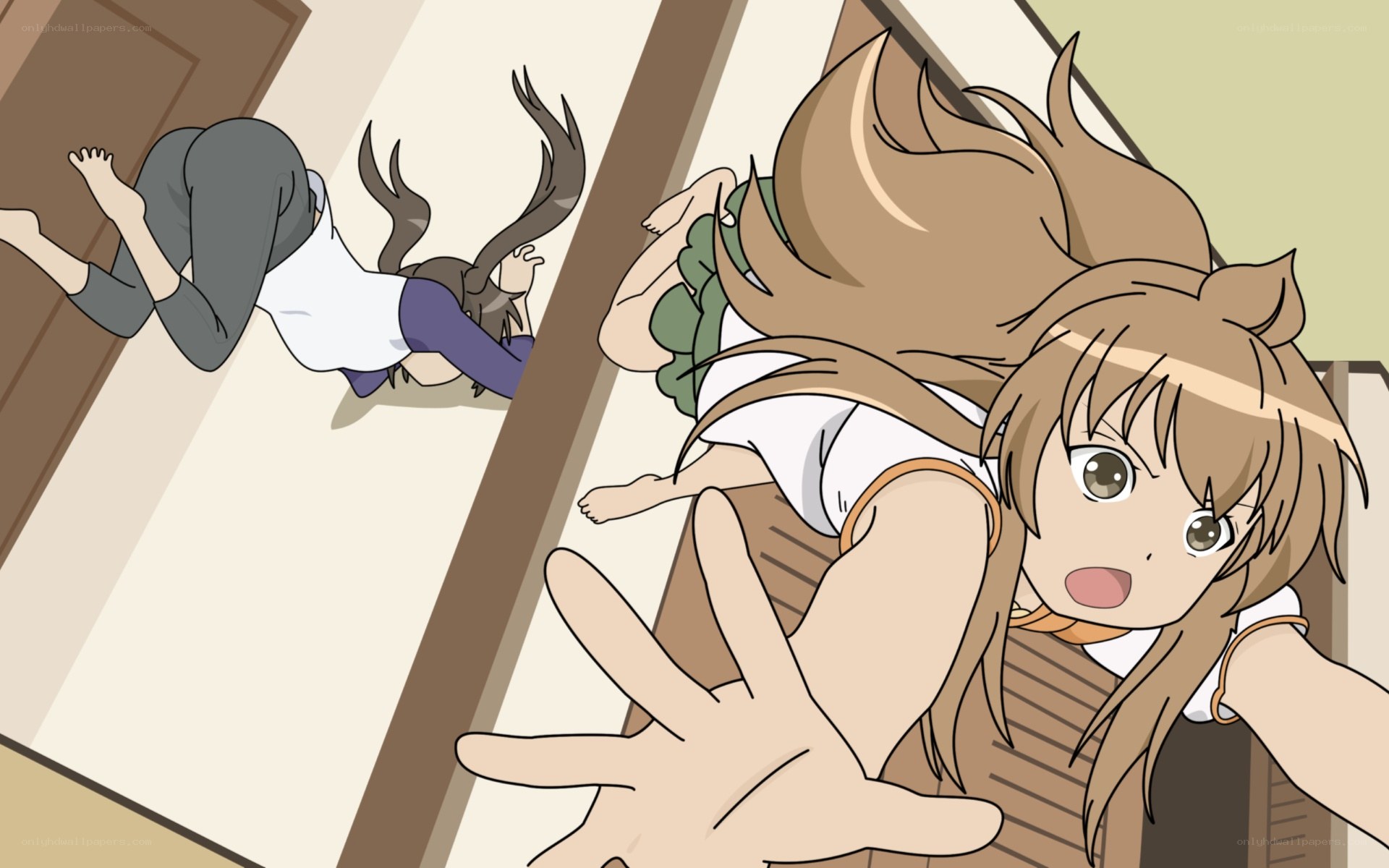 Girls falling in hallway