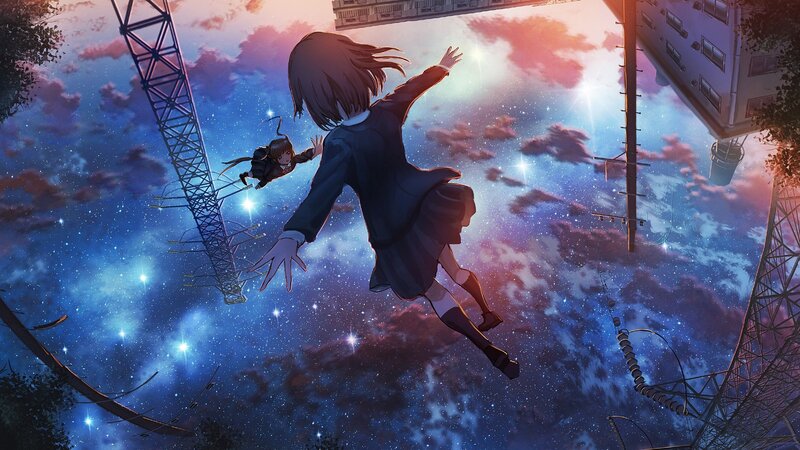Girls Falling Through Sky — Blue