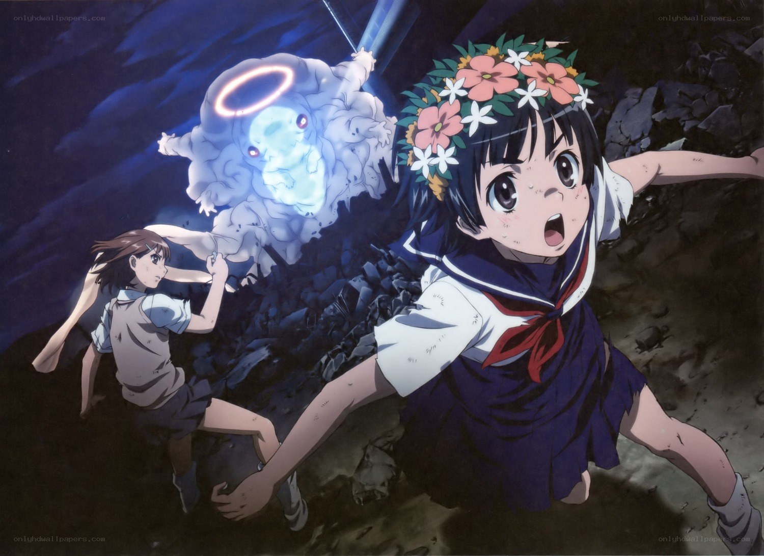 Girls fleeing a monster