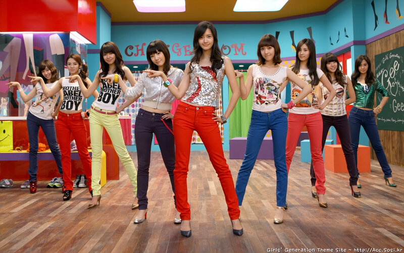 Girls' Generation in a colorful room