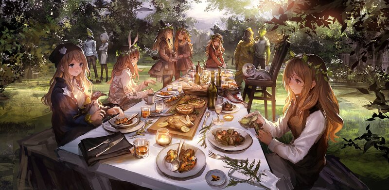 Girls Having Picnic — Green, Peaceful