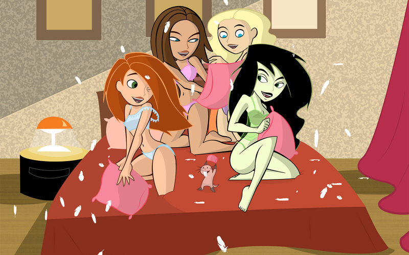 Girls having pillow fight