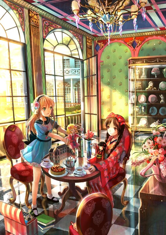 Girls having tea in a fancy room