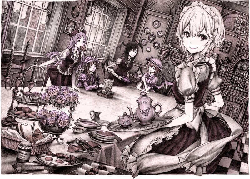 Girls Having Tea Party — Black