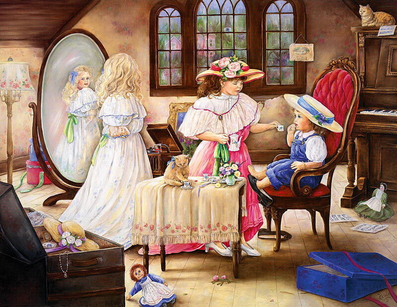 Girls Having Tea Party — Pink