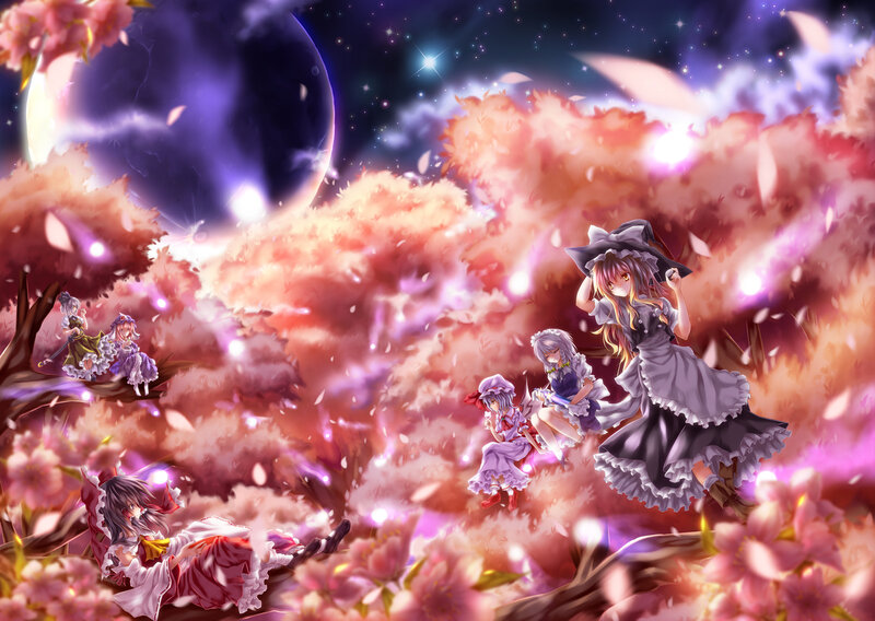 Girls in a Cherry Blossom Field