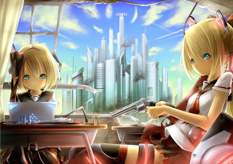 Girls in a classroom with city view
