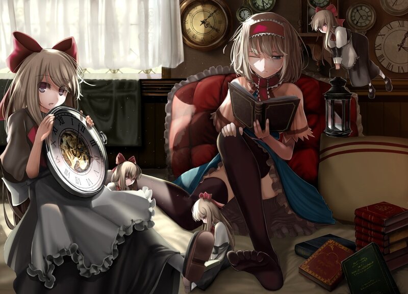 girls in a clock-filled room