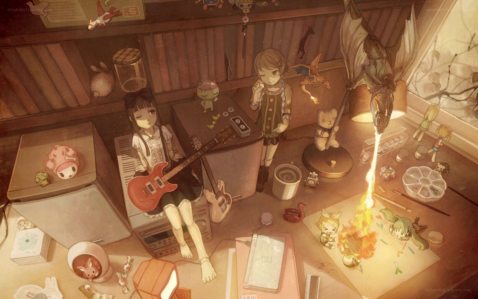 Girls in a cluttered room