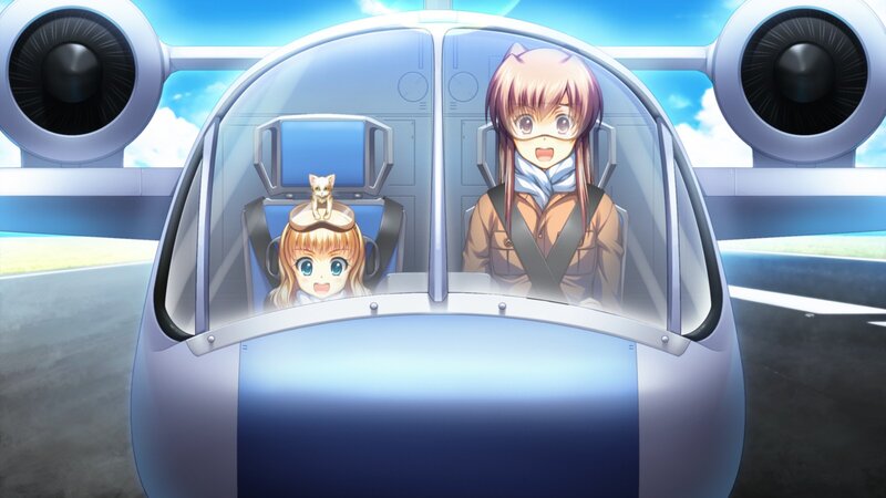 Girls in a cockpit with a cat