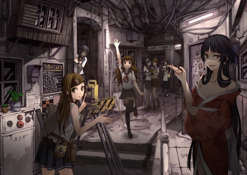 Girls in a dimly lit corridor