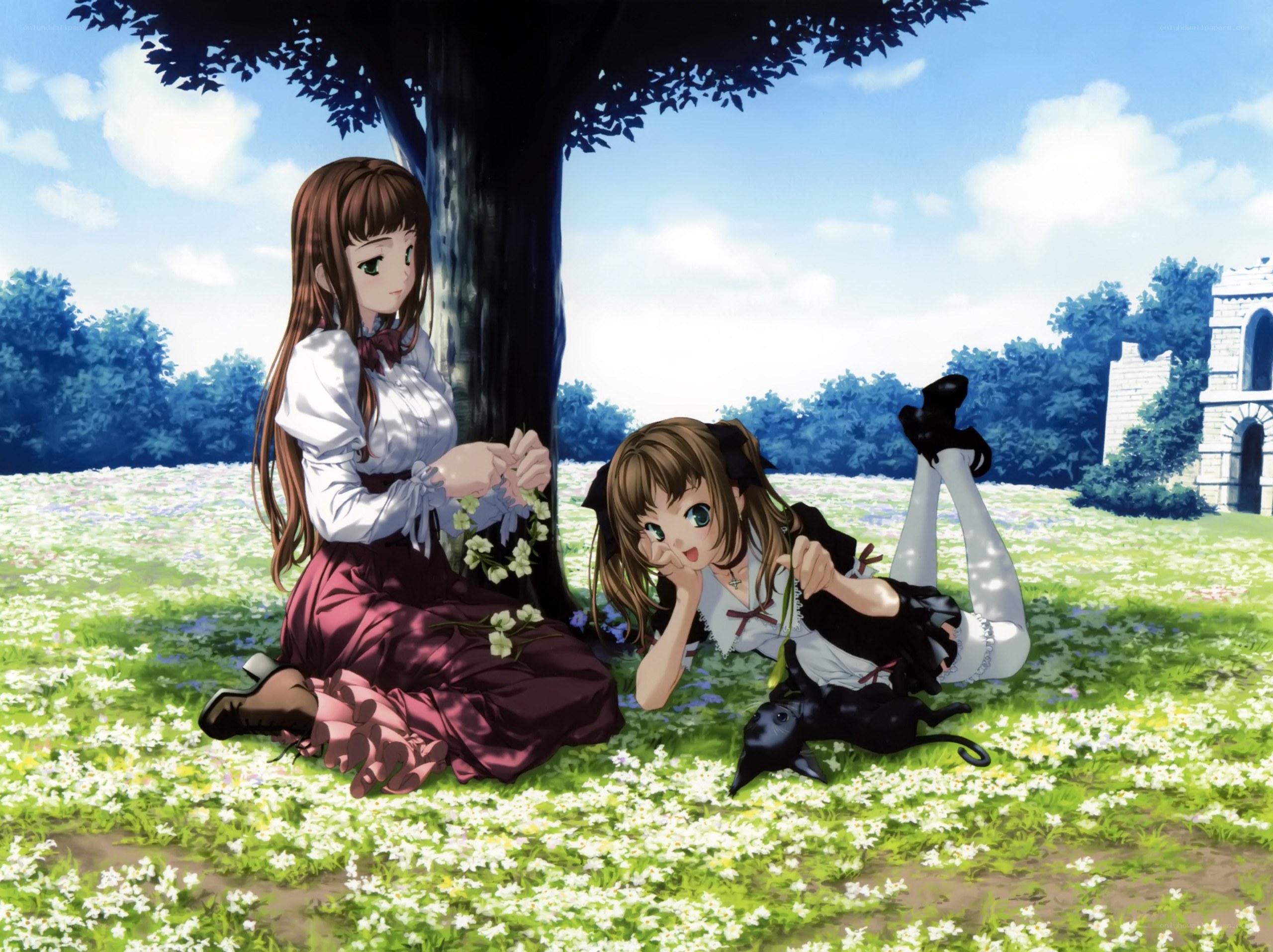 Girls in a flower field