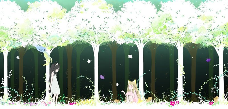 girls in a forest clearing