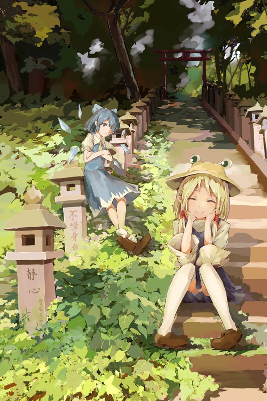 Girls in a forest shrine