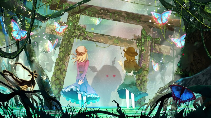 girls in a forest with butterflies