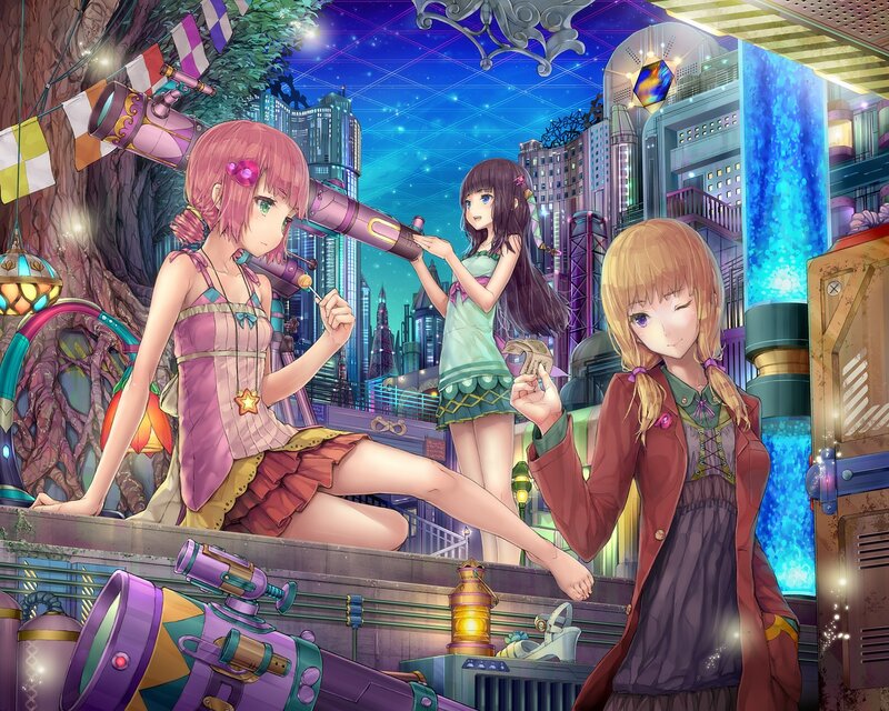 Girls in a futuristic city