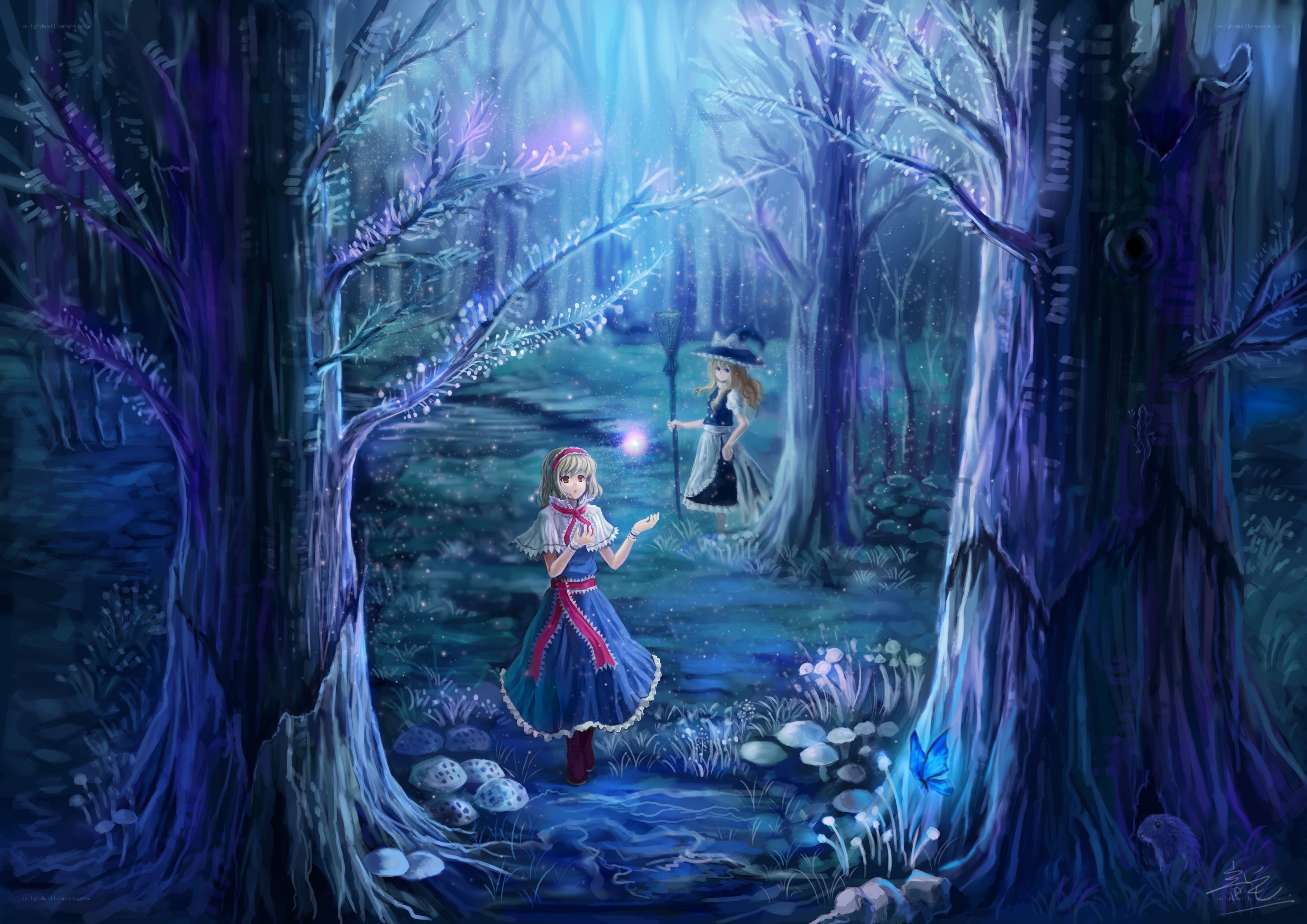 girls in a magical forest