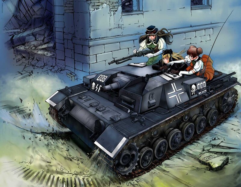 Girls in a tank during battle