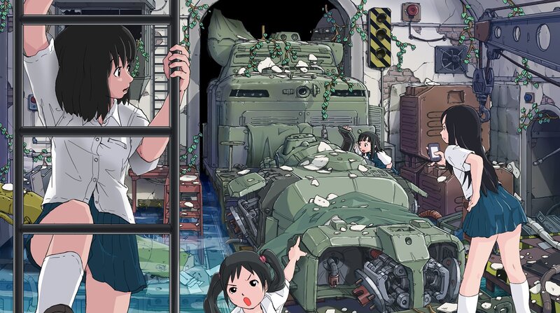 Girls in a tank-filled warehouse