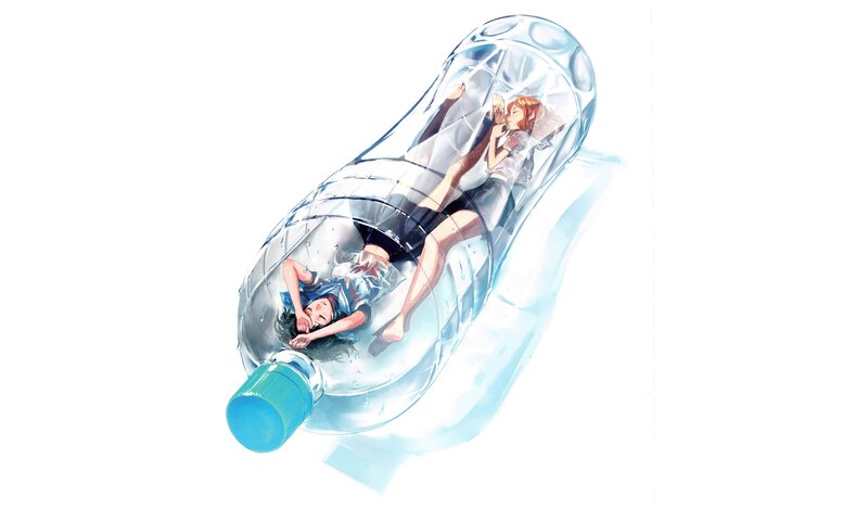 girls in a water bottle