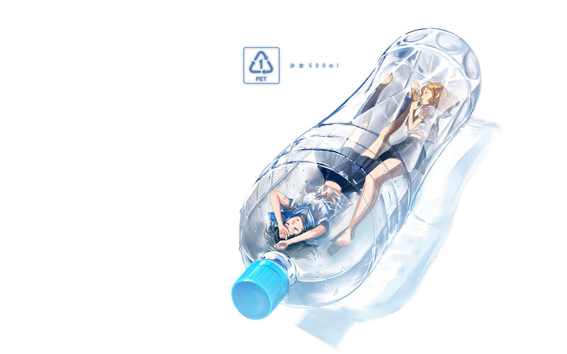 girls in a water bottle