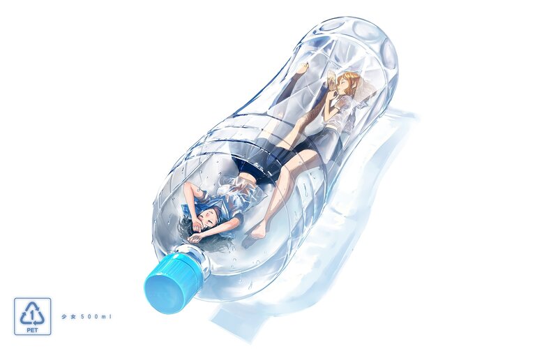 girls in a water bottle