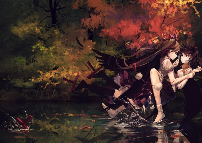 Girls in autumn forest