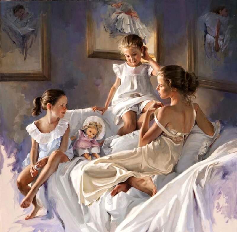 Girls in Bed with Doll