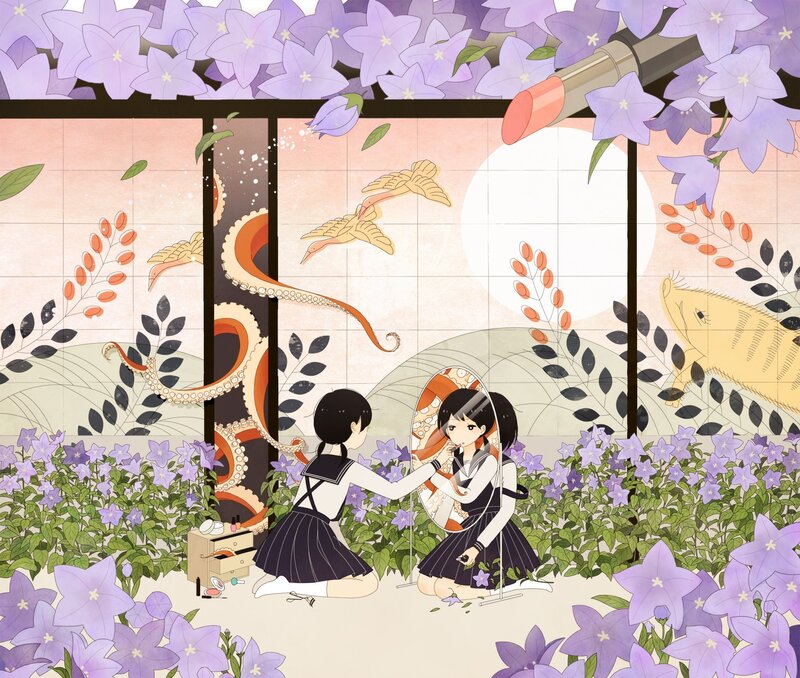 girls in floral garden
