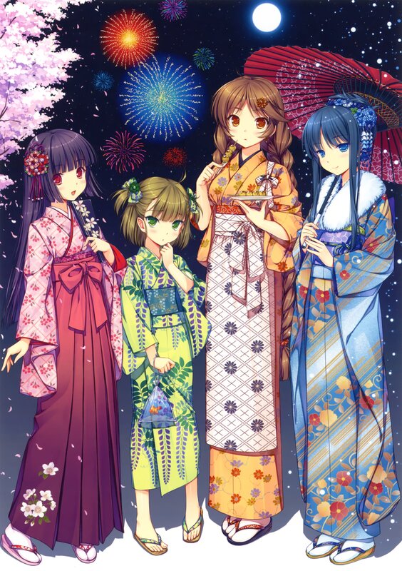 Girls in kimonos at fireworks