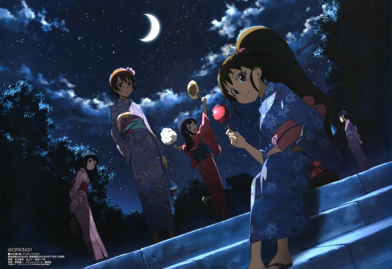 Girls in Kimonos at Night — Blue, Serene, Anime